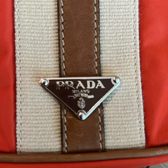 Prada Tessuto Nylon Striped Shoulder Bag - Orange/Brown - Picture 5 of 11